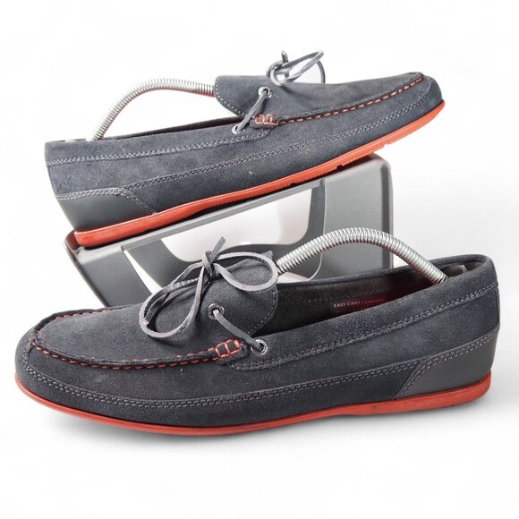 Rockport Malcom Tie Moc Toe Suede Loafers Men's 10.5 Dark Grey Red - Picture 1 of 11
